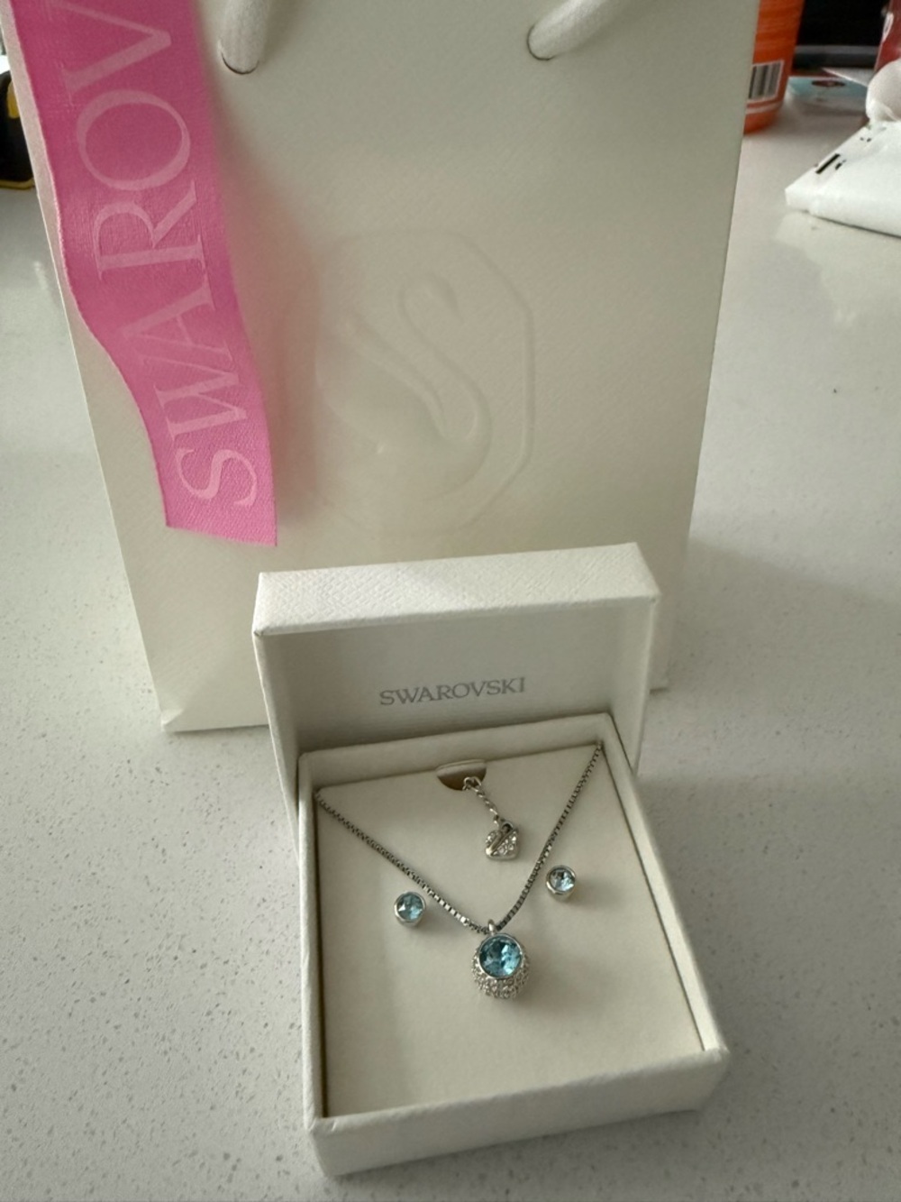 Swarovski Light Blue Crystal Pendant Necklace with Matching Studs